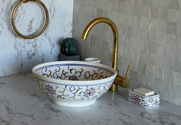 Fait main Vasque à poser en céramique artisanale – Motifs orientaux peints à la main | Lavabo salle de bain – 40 cm – Image 2