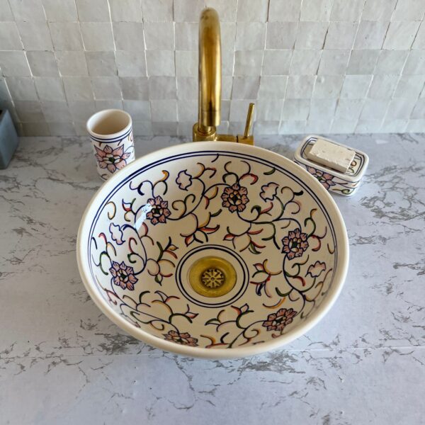 Fait main Vasque à poser en céramique artisanale – Motifs orientaux peints à la main | Lavabo salle de bain – 40 cm – Image 5