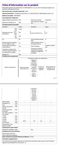 CBM159LEBD Réfrigérateur congélateur bas157 litres (109 + 48) Low Frost, Faible bruit, Refroidissement rapide, Faible emcombrement – Image 2