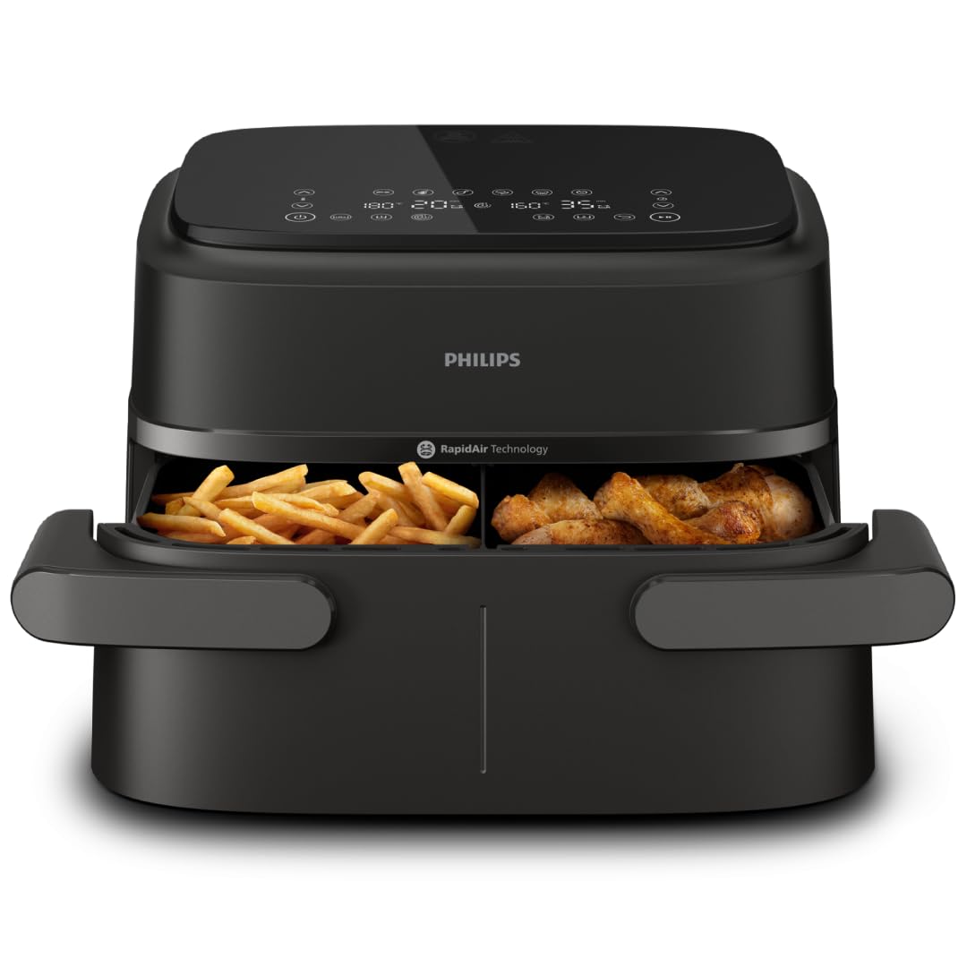 Air Fryer Série 1000 Panier Flexible avec Séparateur Amovible - Airfryer 7.1L, Technologie RapidAir, 10 Modes de Cuisson, 90% Matières Grasses en Moins(NA154/00)