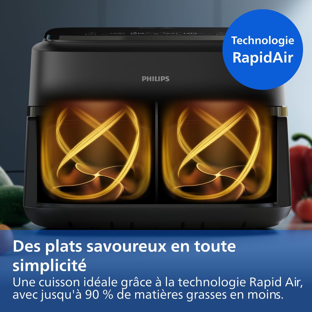 Air Fryer Série 1000 Panier Flexible avec Séparateur Amovible - Airfryer 7.1L, Technologie RapidAir, 10 Modes de Cuisson, 90% Matières Grasses en Moins(NA154/00) – Image 7