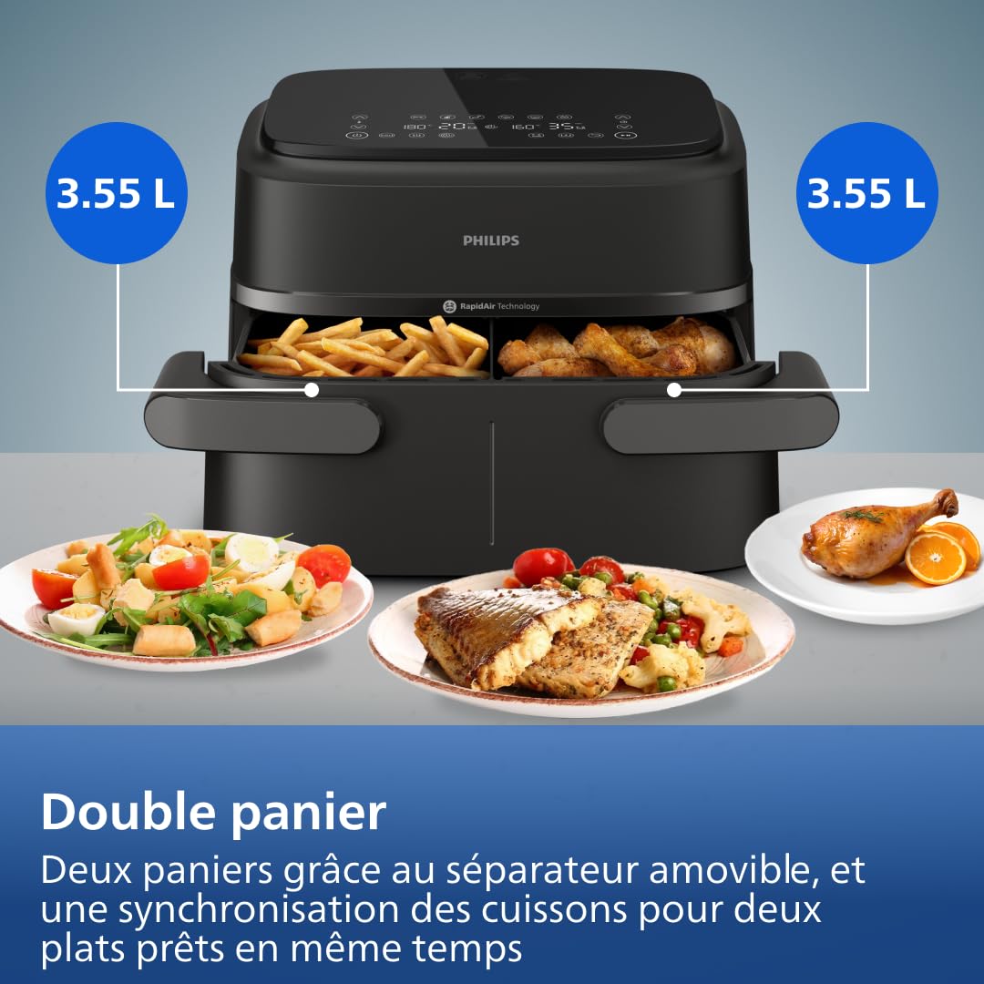 Air Fryer Série 1000 Panier Flexible avec Séparateur Amovible - Airfryer 7.1L, Technologie RapidAir, 10 Modes de Cuisson, 90% Matières Grasses en Moins(NA154/00) – Image 8