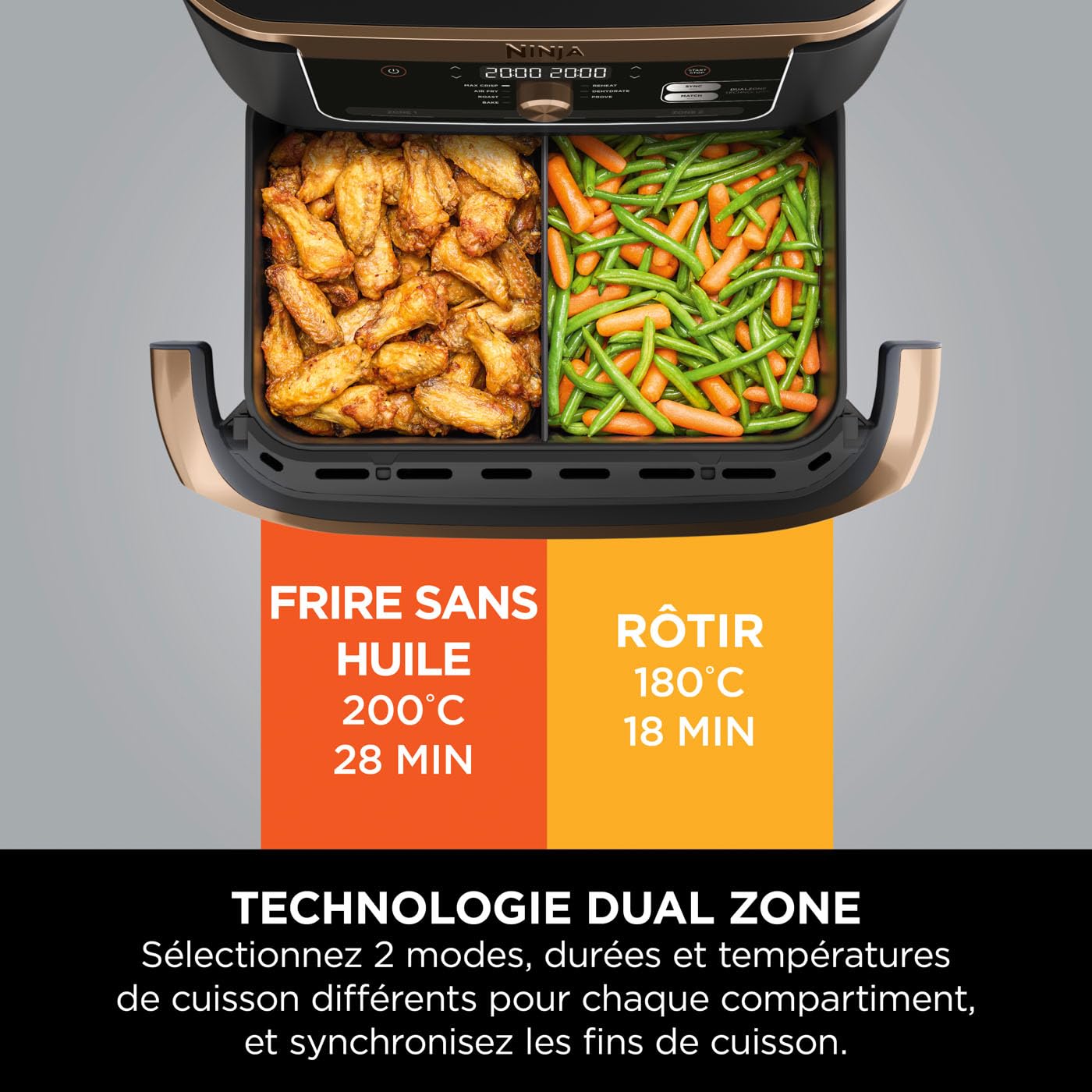 Foodi FlexDrawer Air Fryer, Dual Zone Avec Séparateur Amovible, Grand Tiroir de 10.4 L, AF500EUCP – Image 8